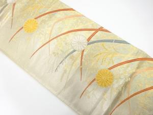 引箔　芝草に菊・萩模様織り出し　袋帯